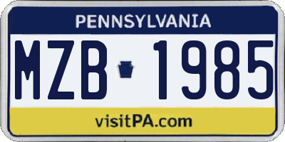 PA license plate MZB1985
