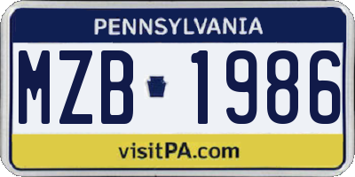 PA license plate MZB1986