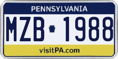 PA license plate MZB1988