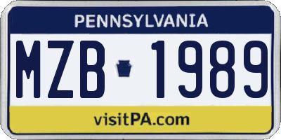 PA license plate MZB1989