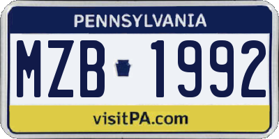 PA license plate MZB1992