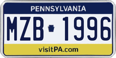 PA license plate MZB1996