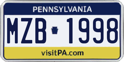 PA license plate MZB1998