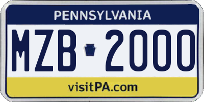 PA license plate MZB2000
