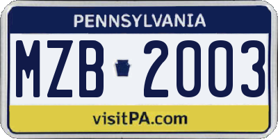 PA license plate MZB2003