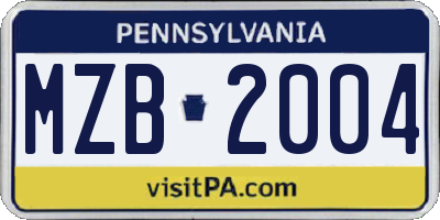 PA license plate MZB2004