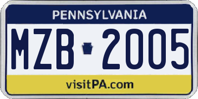 PA license plate MZB2005