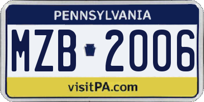 PA license plate MZB2006