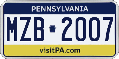 PA license plate MZB2007