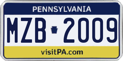 PA license plate MZB2009
