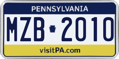 PA license plate MZB2010