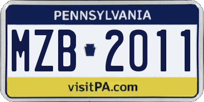 PA license plate MZB2011