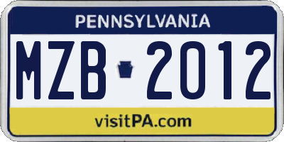 PA license plate MZB2012