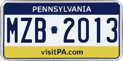 PA license plate MZB2013