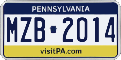 PA license plate MZB2014
