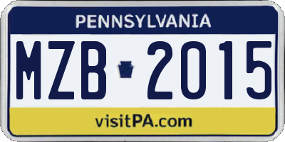 PA license plate MZB2015
