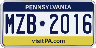 PA license plate MZB2016