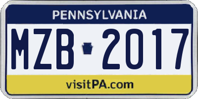 PA license plate MZB2017