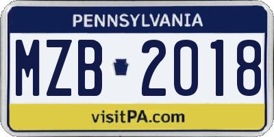 PA license plate MZB2018