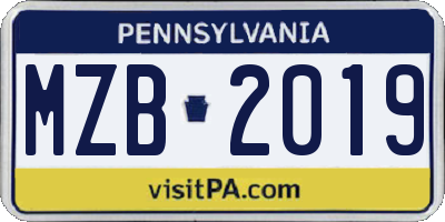 PA license plate MZB2019