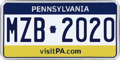 PA license plate MZB2020