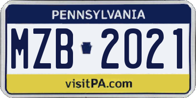 PA license plate MZB2021