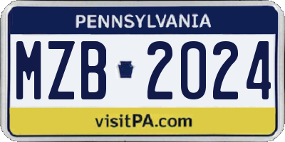 PA license plate MZB2024