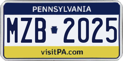 PA license plate MZB2025