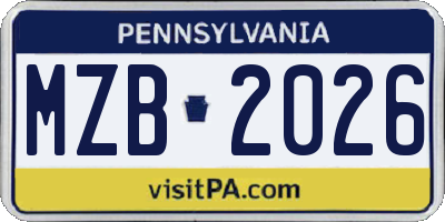 PA license plate MZB2026