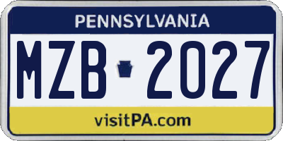 PA license plate MZB2027