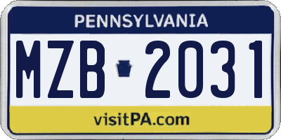 PA license plate MZB2031