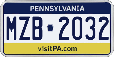 PA license plate MZB2032