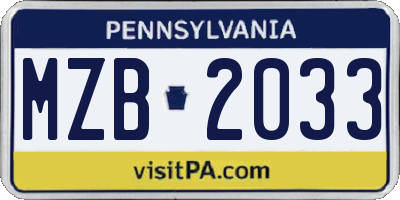 PA license plate MZB2033