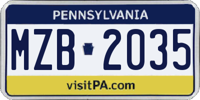 PA license plate MZB2035