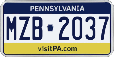 PA license plate MZB2037