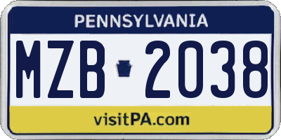 PA license plate MZB2038