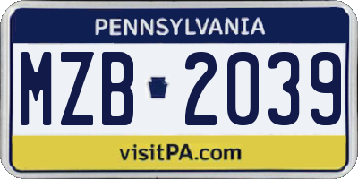 PA license plate MZB2039