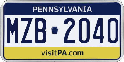 PA license plate MZB2040
