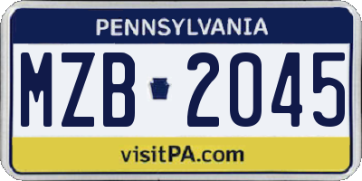 PA license plate MZB2045