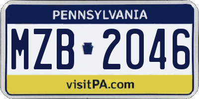 PA license plate MZB2046