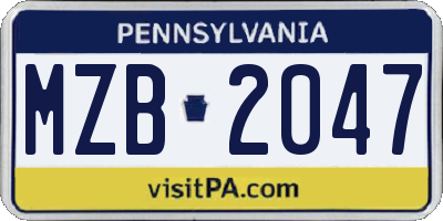 PA license plate MZB2047