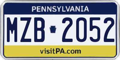 PA license plate MZB2052