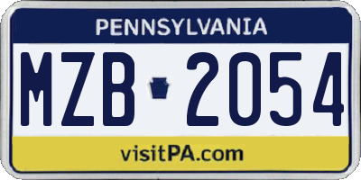 PA license plate MZB2054