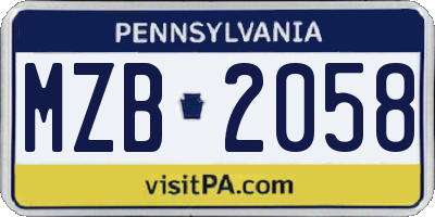 PA license plate MZB2058