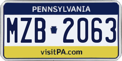 PA license plate MZB2063