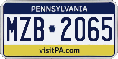 PA license plate MZB2065