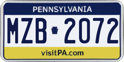 PA license plate MZB2072
