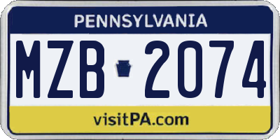 PA license plate MZB2074