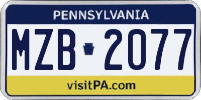 PA license plate MZB2077