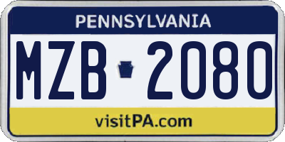 PA license plate MZB2080